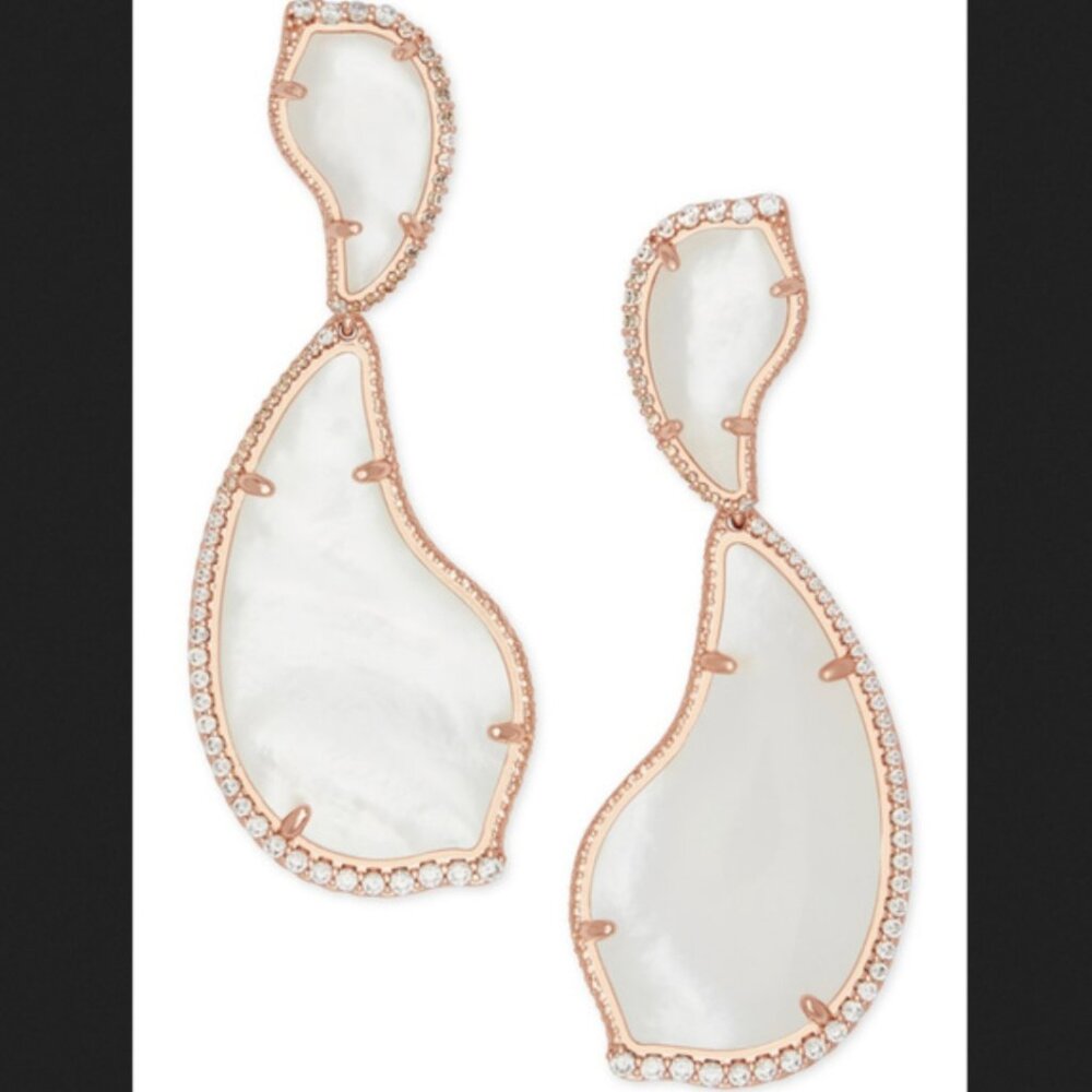 New 14K Gold Mother-of-Pearl CZ Teddi XL Earrings - Picture 2 of 7